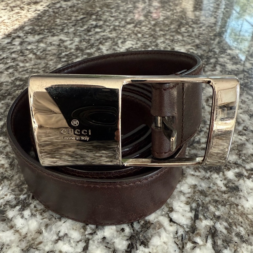 Brown Vintage Gucci Belt Silver Buckle Size 38